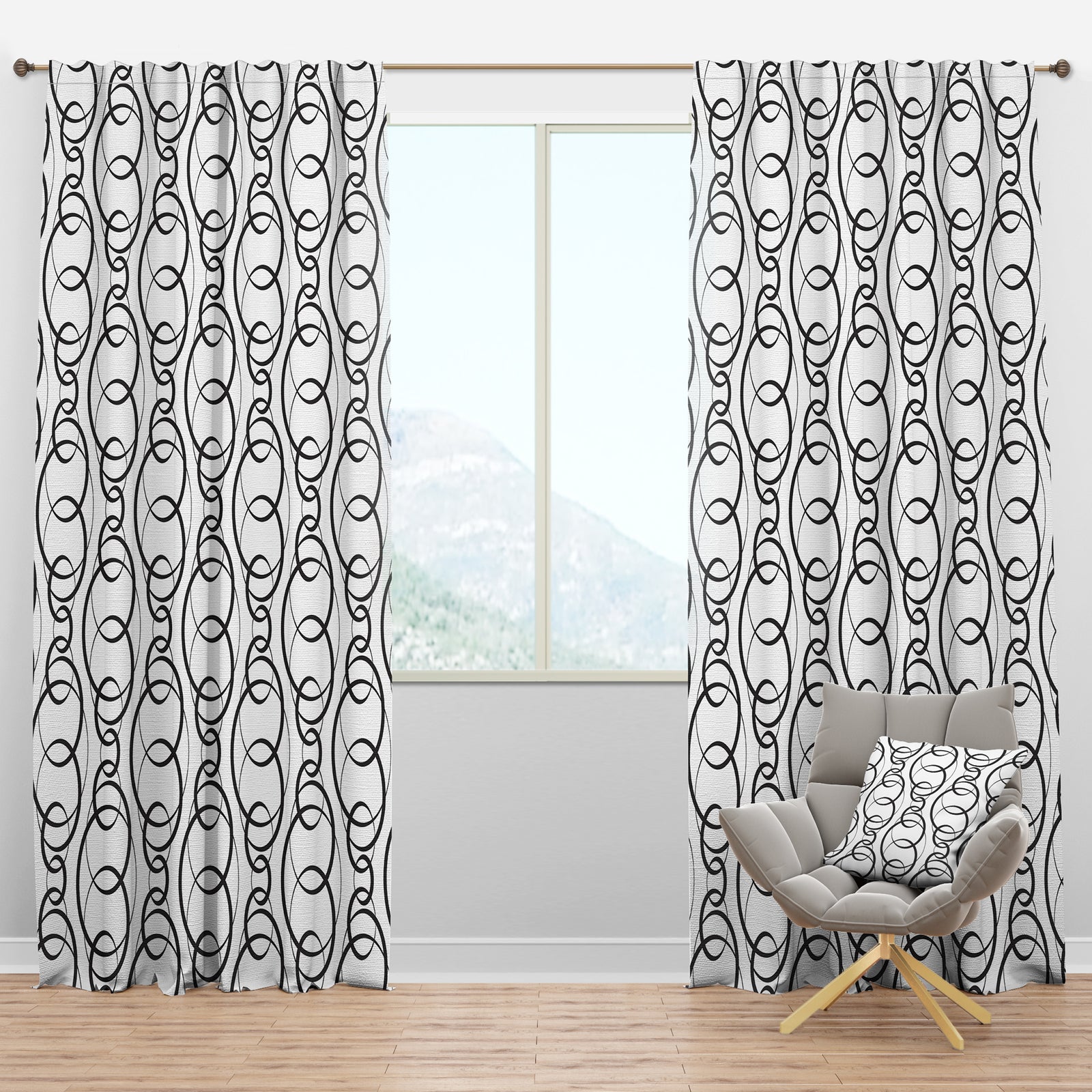 Retro Geometrical Abstract Minimal Pattern VI - Mid-Century Modern Curtain Panels