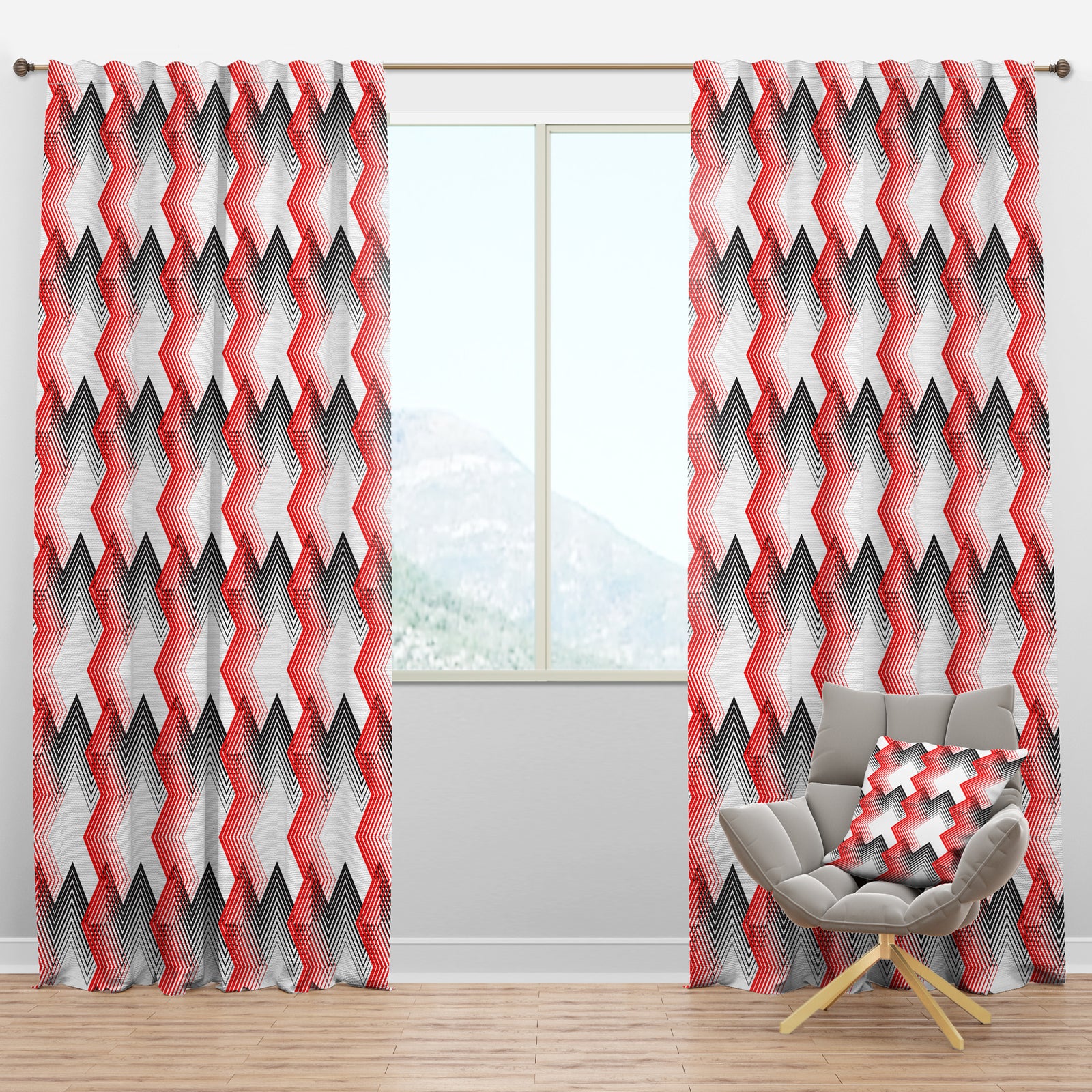 Retro Geometrical Abstract Minimal Pattern VIII - Mid-Century Modern Curtain Panels
