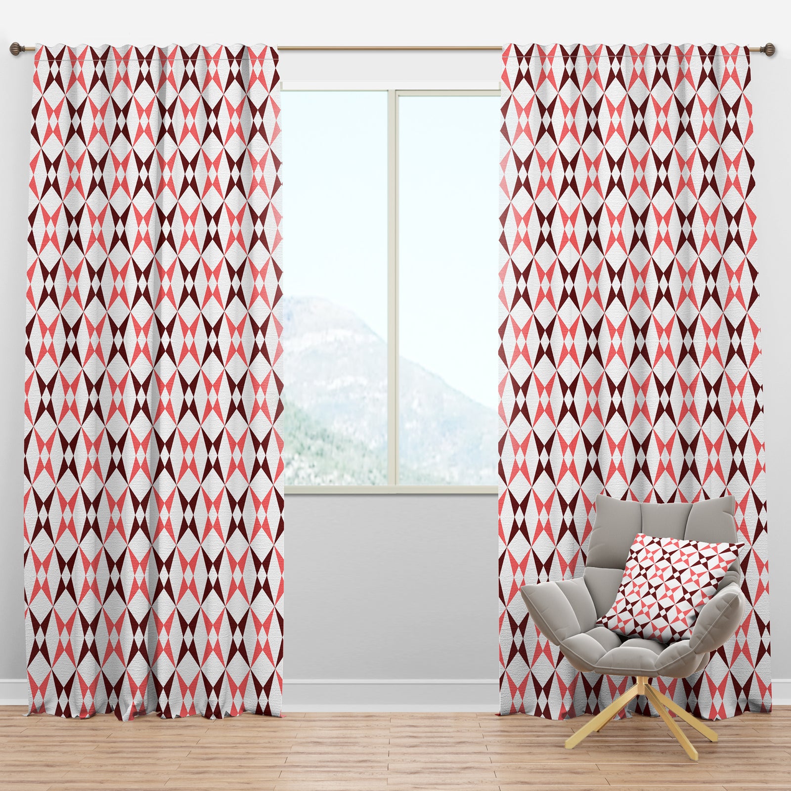 Retro Grid Pattern I - Mid-Century Modern Curtain Panels