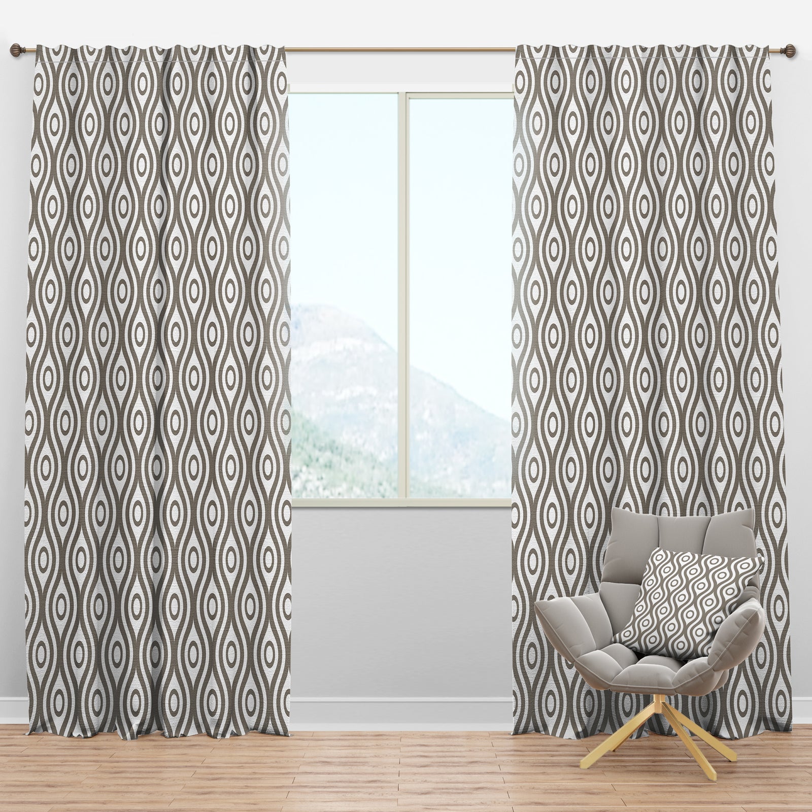 Retro Geometrical Abstract Minimal Pattern XIV - Mid-Century Modern Curtain Panels