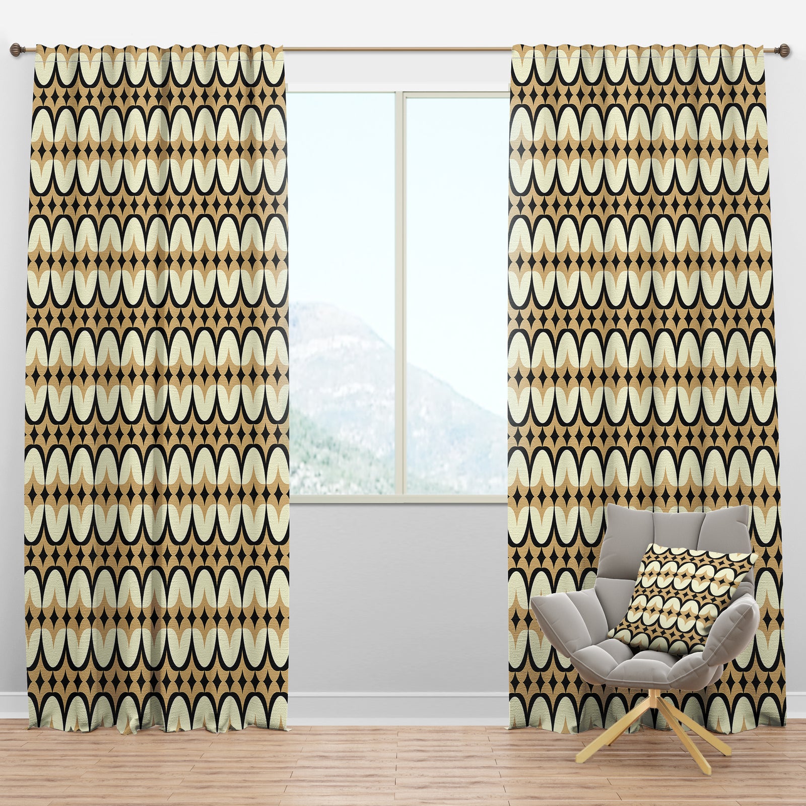Abstract Retro Geometrical Design VII - Mid-Century Modern Curtain Panels