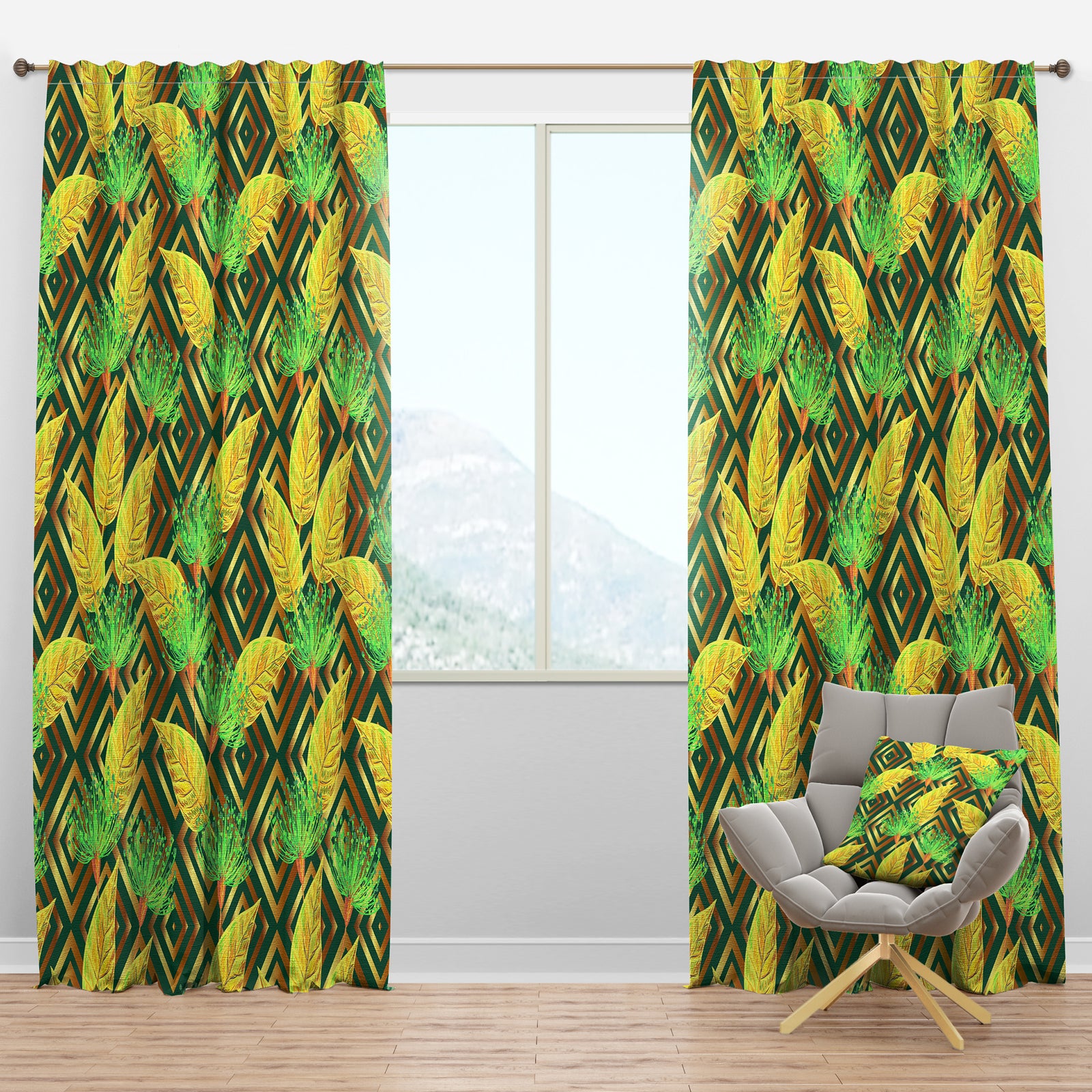 Tropical Gold Luxury Pattern II - Mid-Century Modern Curtain Panels