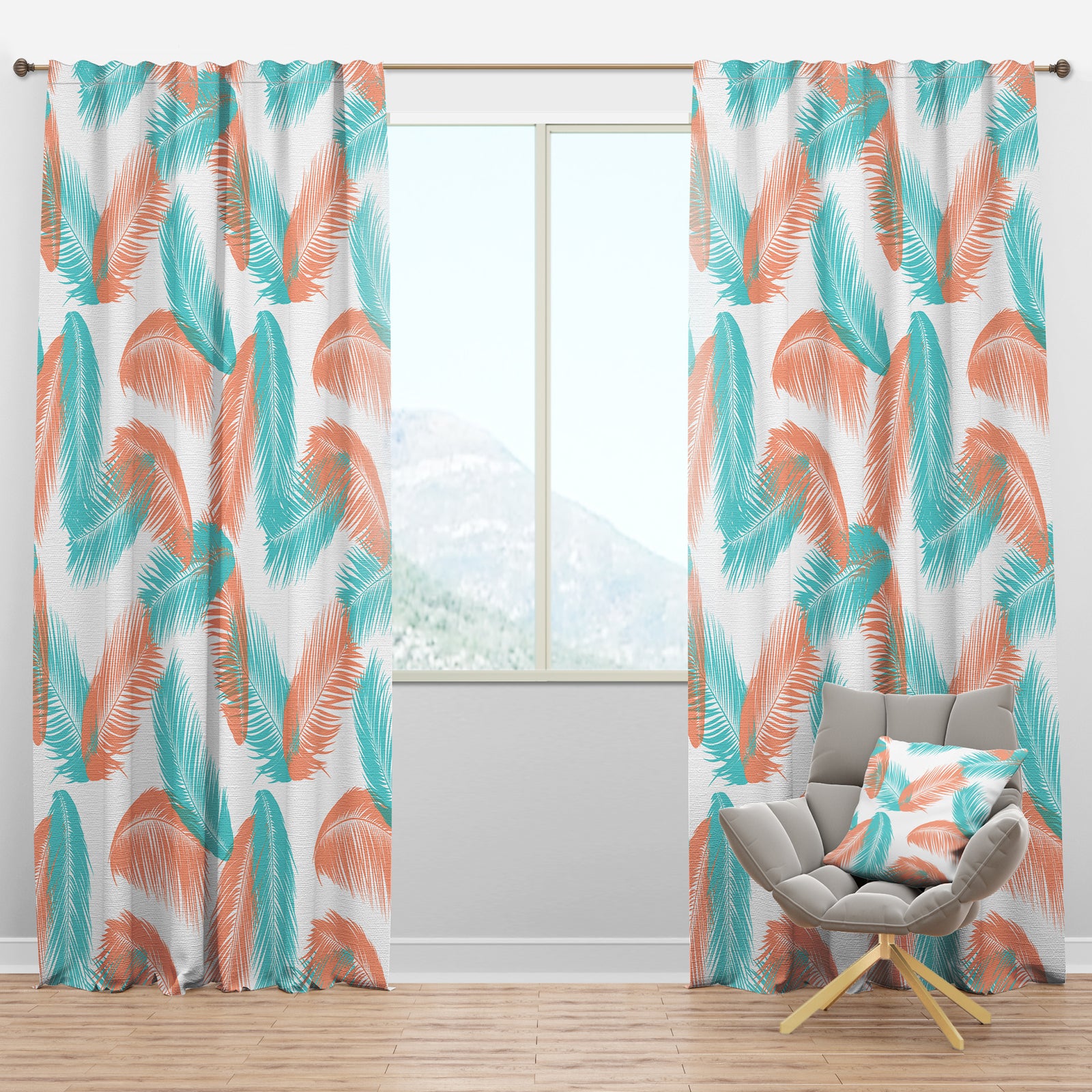 Retro Tropical Foliage II - Mid-Century Modern Curtain Panels