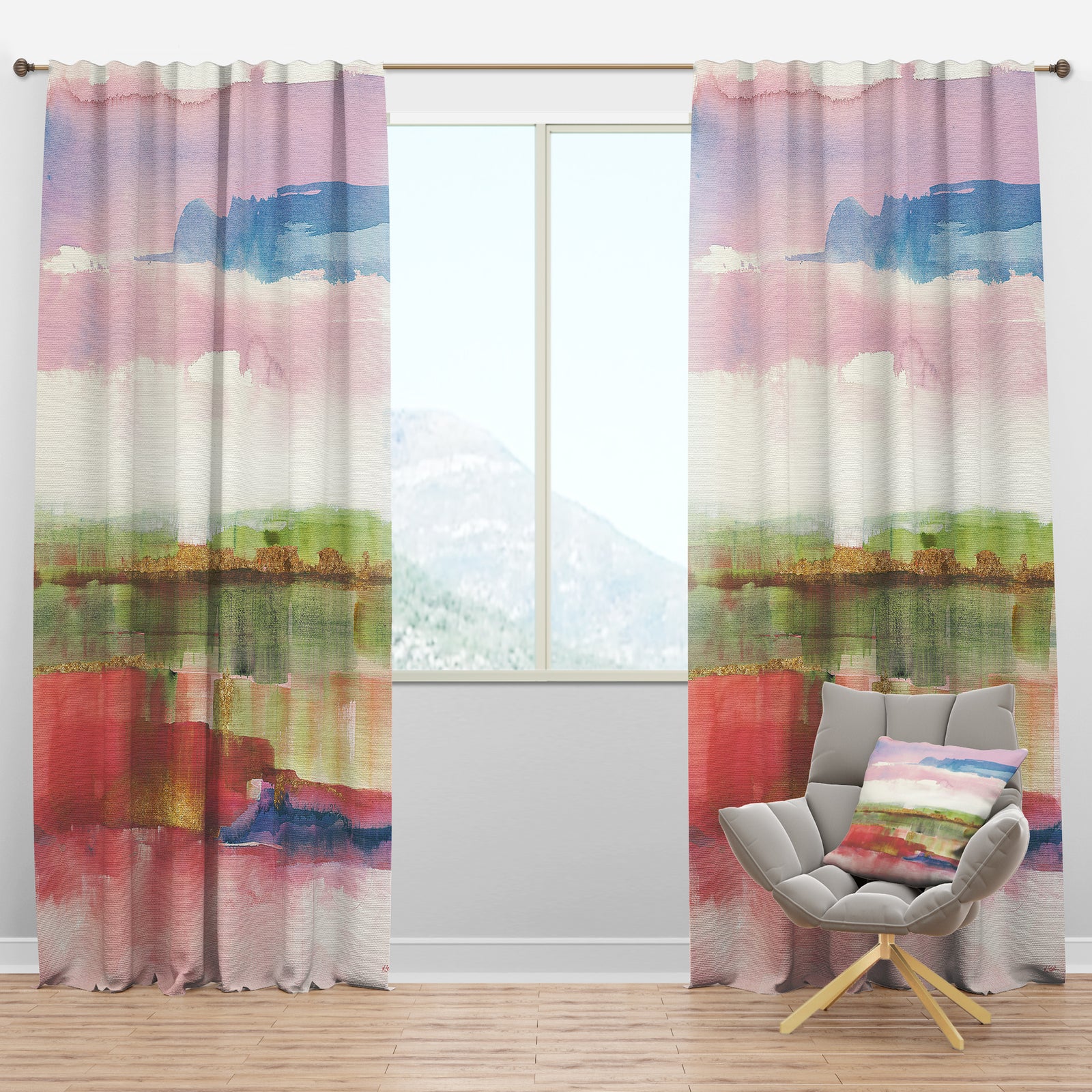 Influence of Line and Color Gold Bright - Shabby Chic Curtain Panels