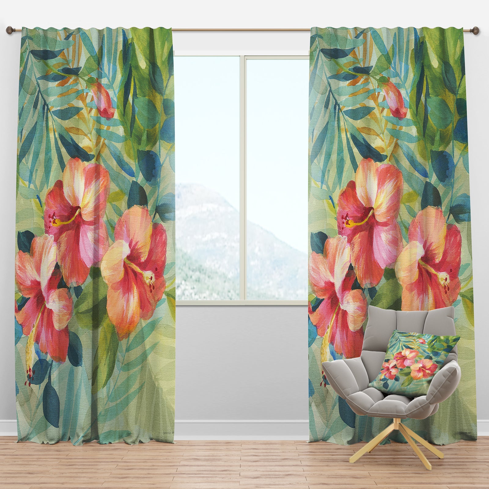 Hibiscus Garden III - Traditional Curtain Panels