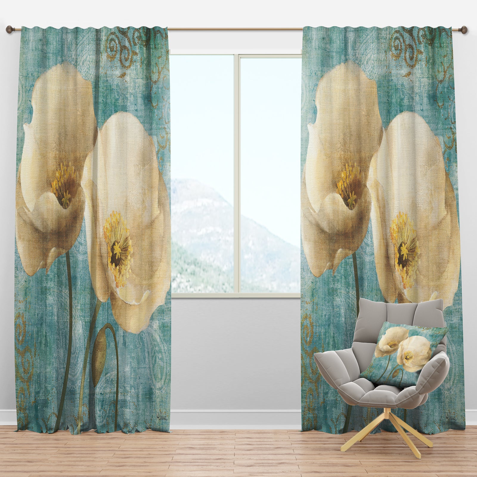 bouquet Poppies on Paisley II - Cottage Curtain Panels