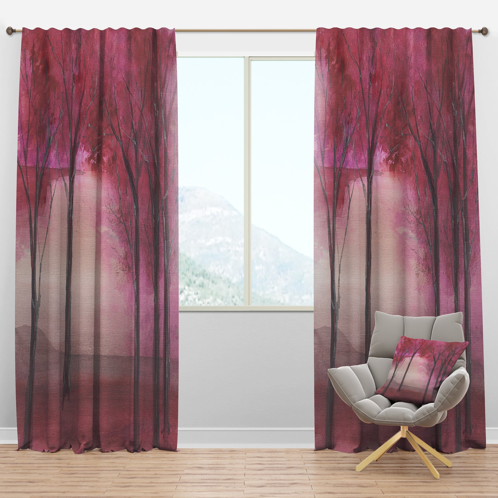 Shabby Pink Under the Trees - Shabby Chic Curtain Panels