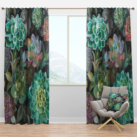 Floral Succulents - Traditional Curtain Panels