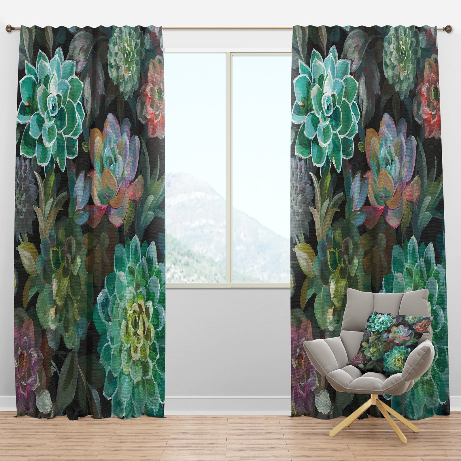 Floral Succulents - Traditional Curtain Panels