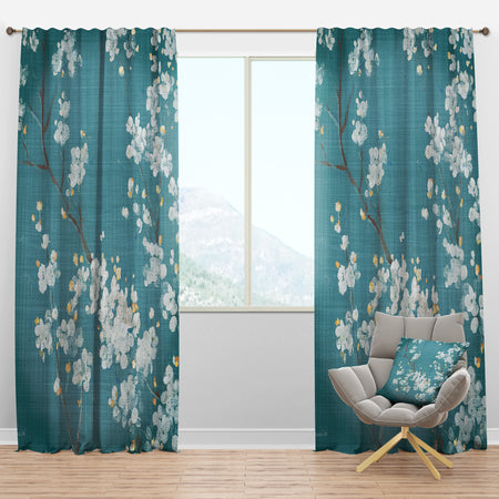 Blue Cherry Blossoms I - Traditional Curtain Panels