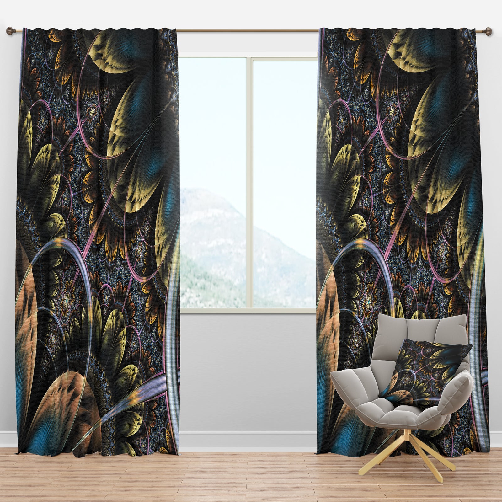Symmetrical Dark Orange Fractal Flower - Abstract Print On Curtain Panels