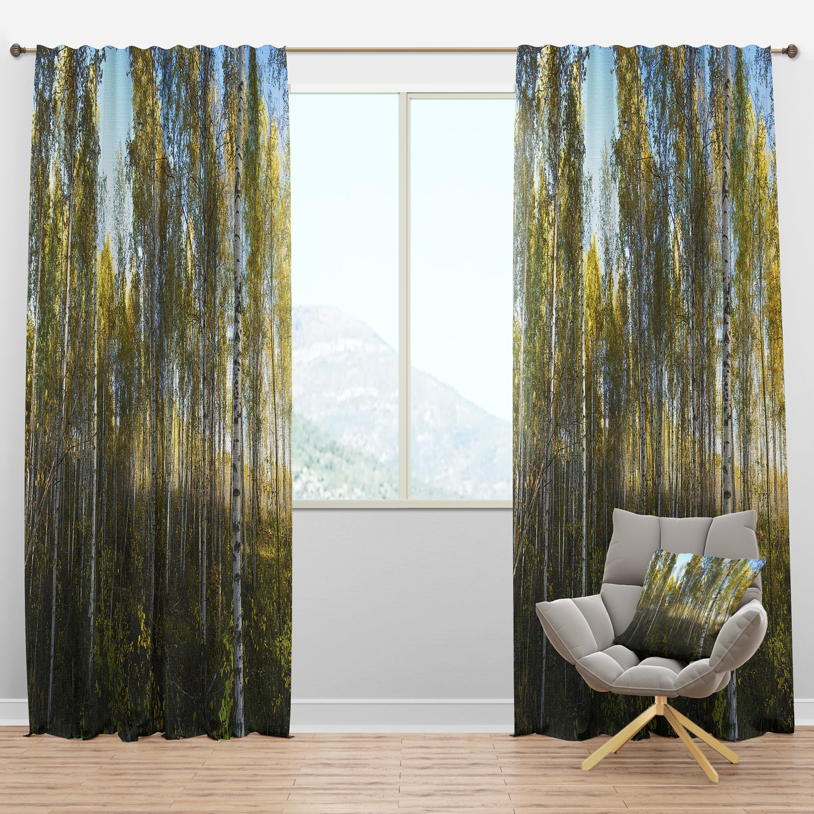 Green Autumn Trees - Landscape Photography Curtain Panels