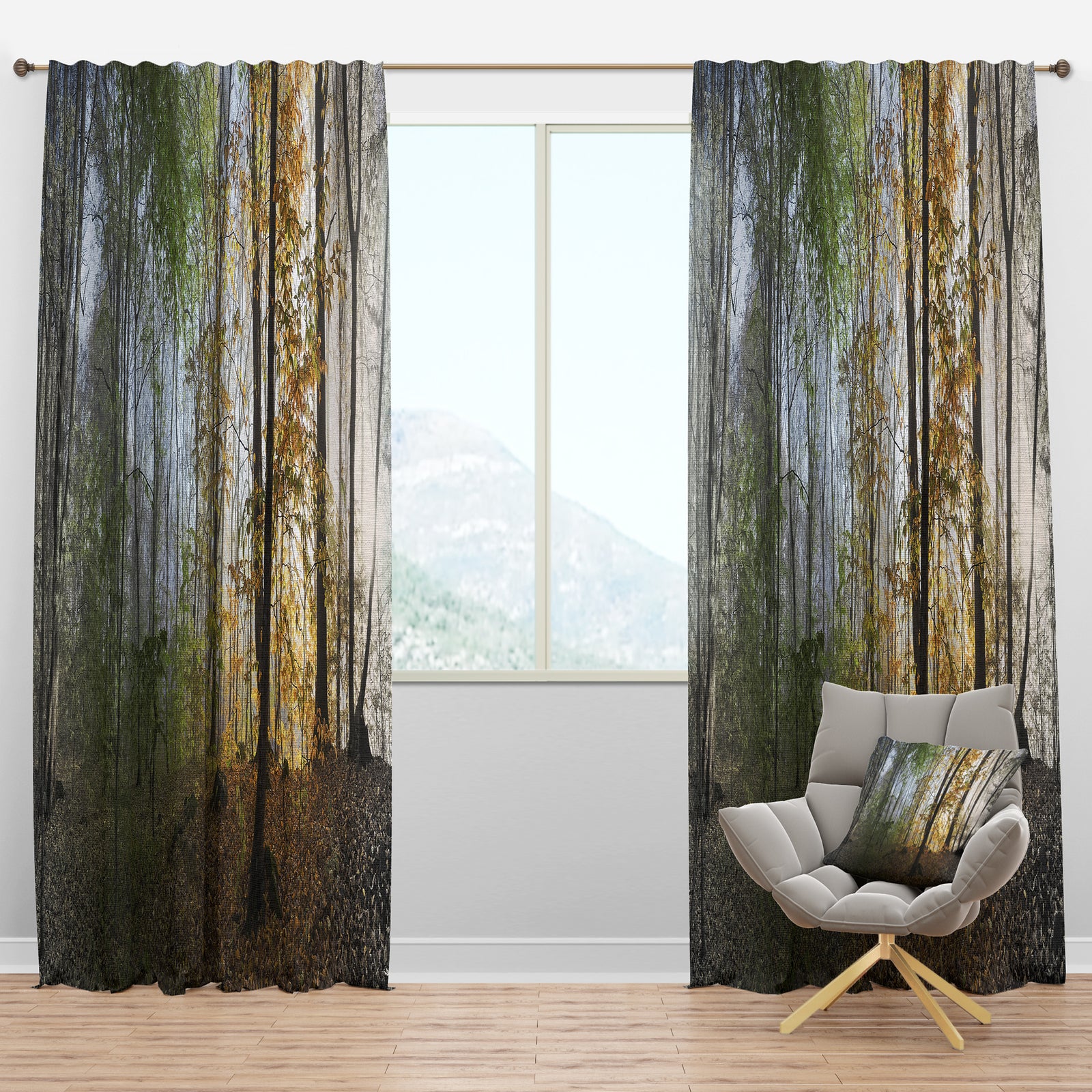 Morning Forest Panoramic View - Landscape Photography Curtain Panels