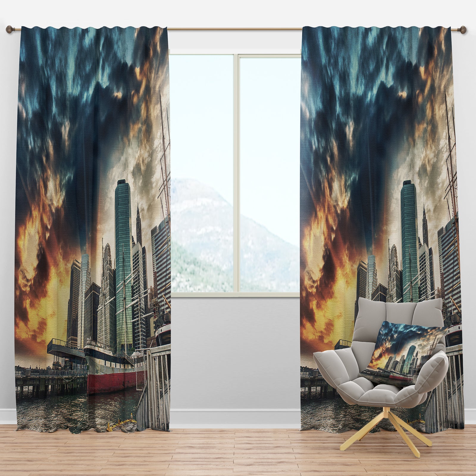 Sunset Colors of Manhattan - Cityscape Photo Curtain Panels