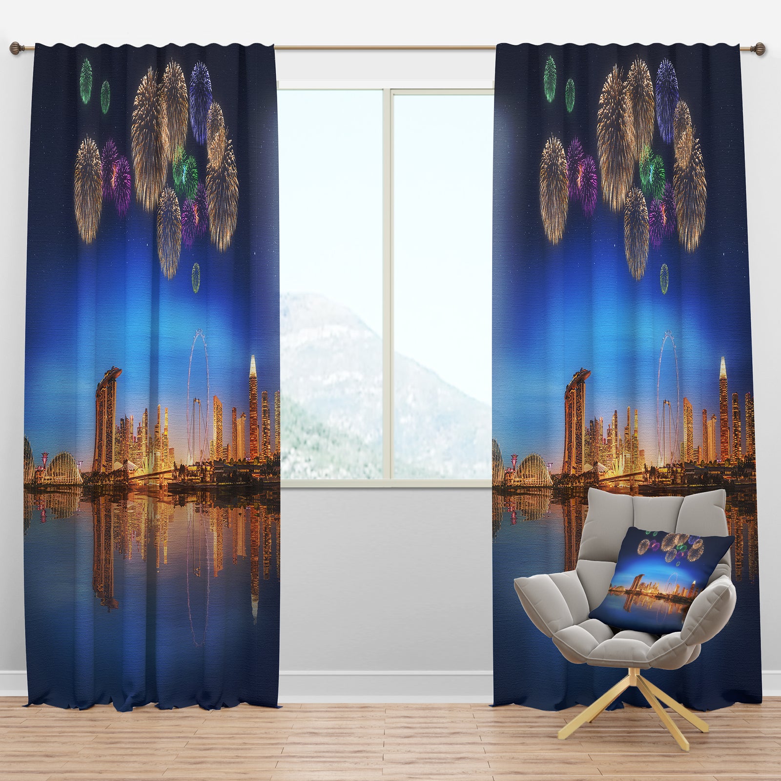 Singapore Skyline - Cityscape Photography Curtain Panels