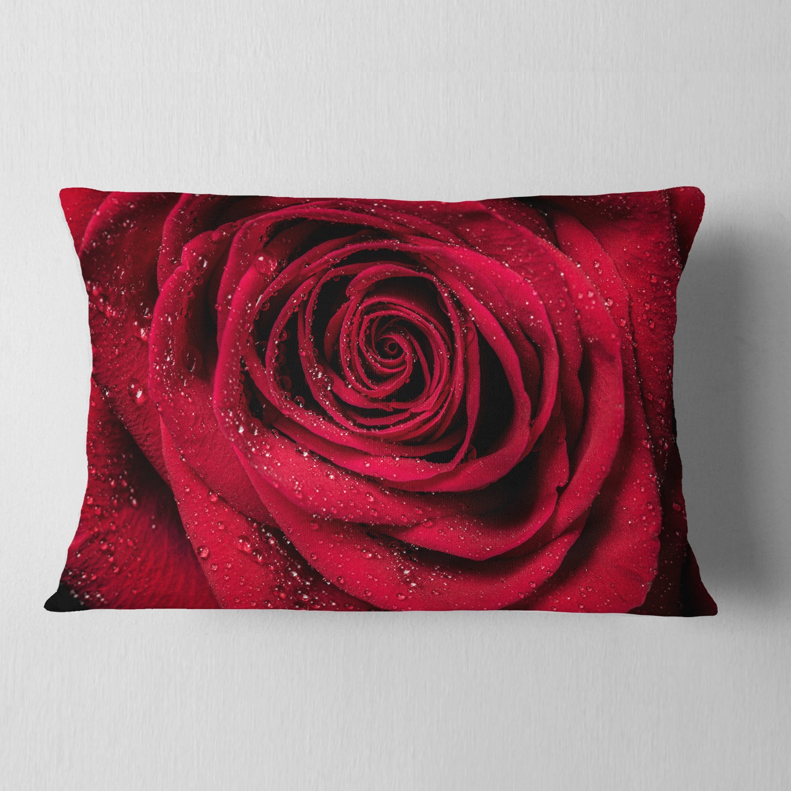 Red Rose Petals with Rain Droplets - Floral Throw Pillow