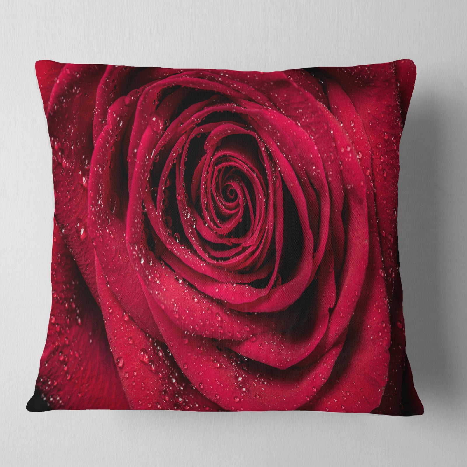 Red Rose Petals with Rain Droplets - Floral Throw Pillow