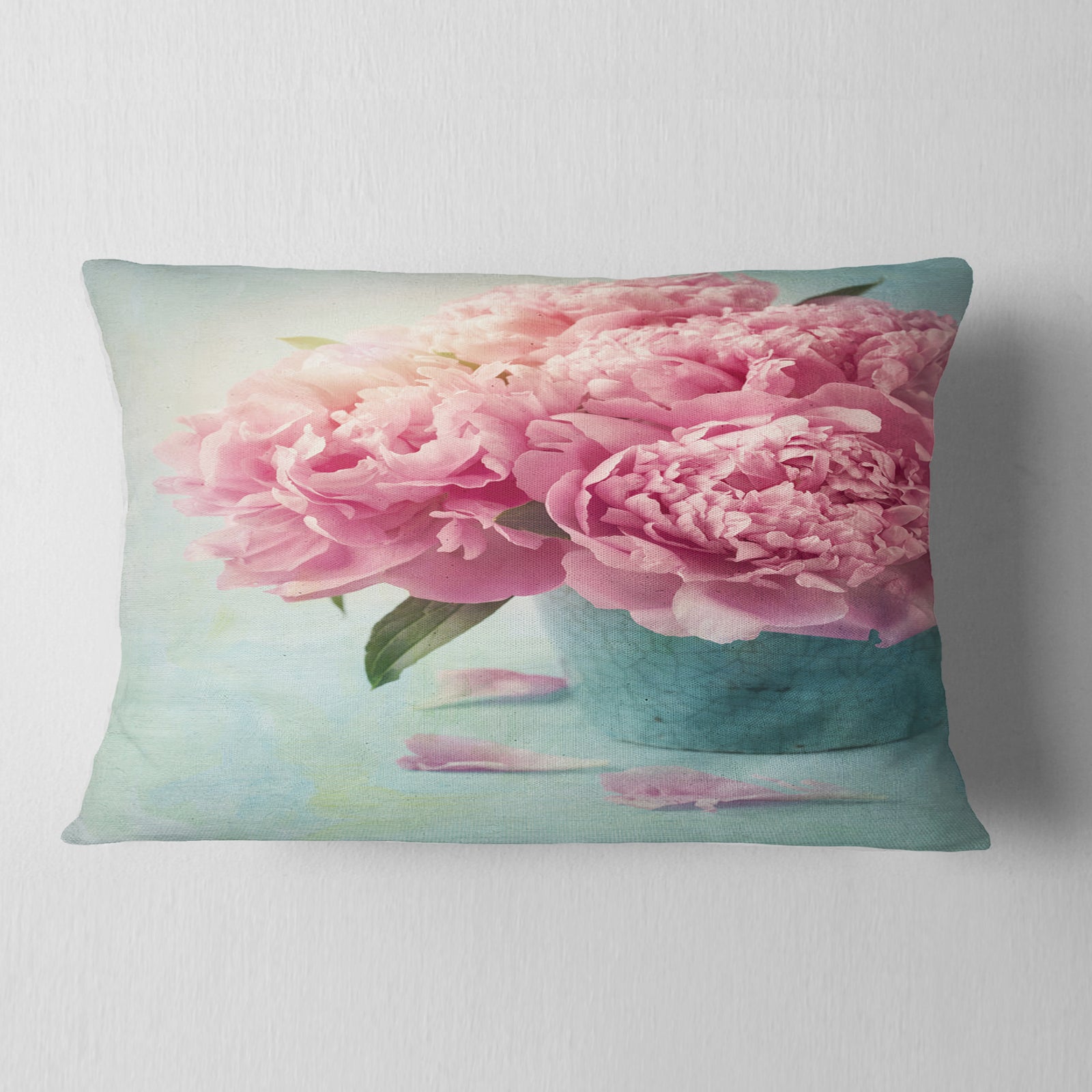 Pink Peony Flowers in Vase - Floral Throw Pillow