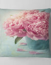 Pink Peony Flowers in Vase - Floral Throw Pillow