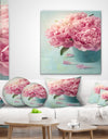 Pink Peony Flowers in Vase - Floral Throw Pillow