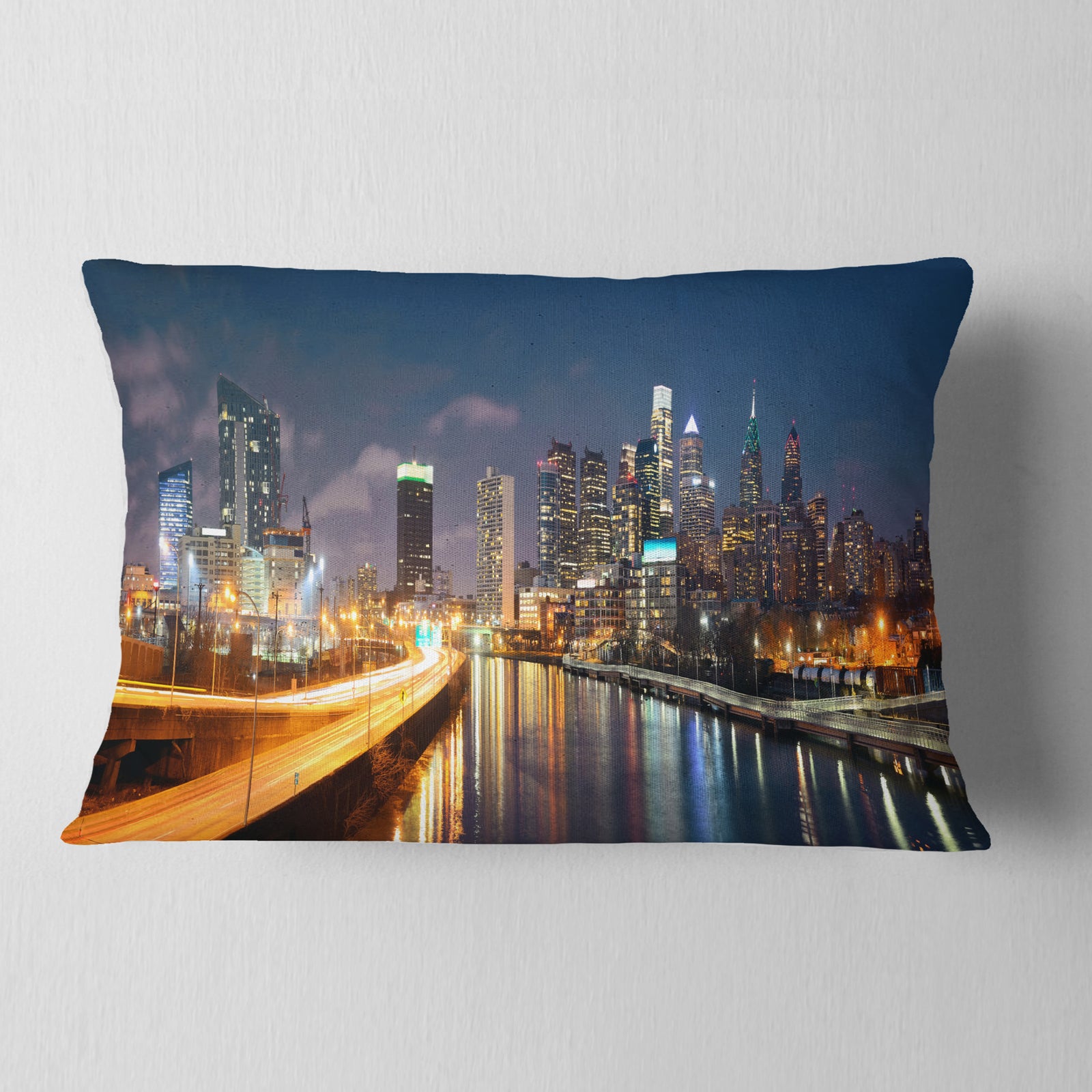 Philadelphia Skyline at Night - Cityscape Throw Pillow