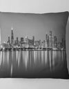 Chicago Skyline at Night Black and White - Cityscape Throw Pillow