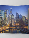 Chicago River with Bridges at Sunset - Cityscape Throw Pillow