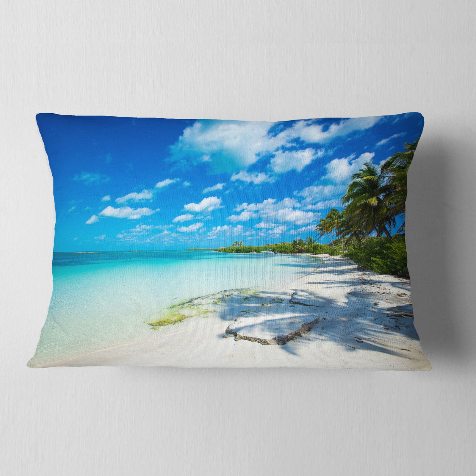 Tropical Beach with Palm Shadows - Seashore Throw Pillow