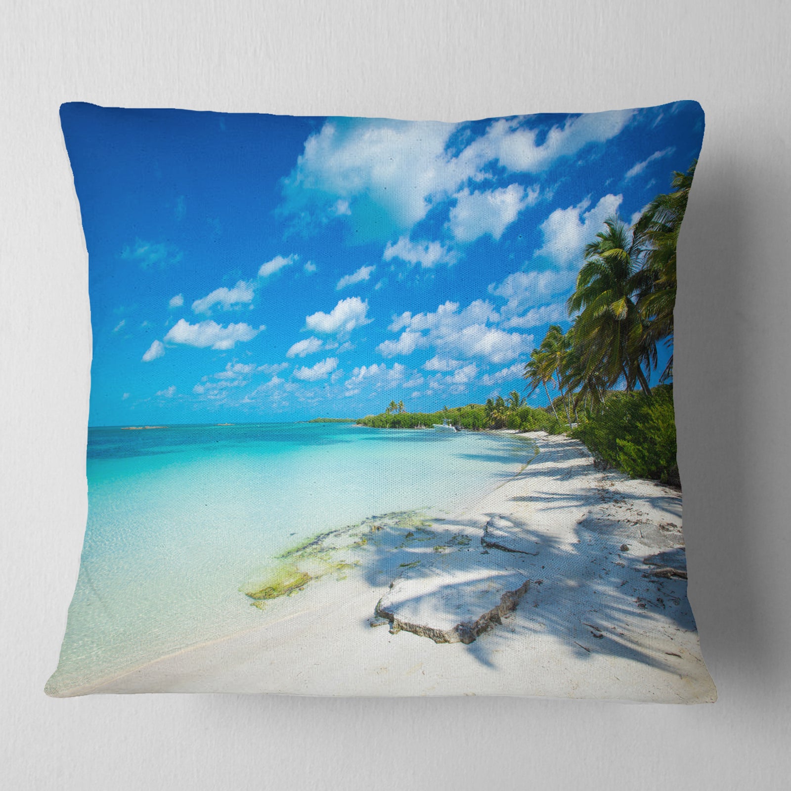 Tropical Beach with Palm Shadows - Seashore Throw Pillow