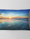 Blue Seashore with Distant Sunset - Seascape Throw Pillow