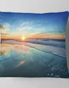 Blue Seashore with Distant Sunset - Seascape Throw Pillow