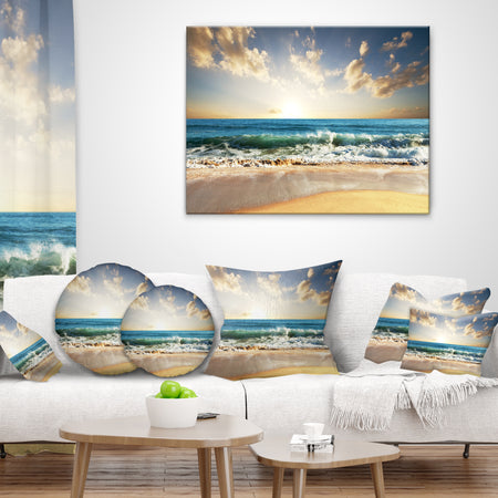 Cloudy Sky and Vibrant Blue Sea - Seascape Throw Pillow