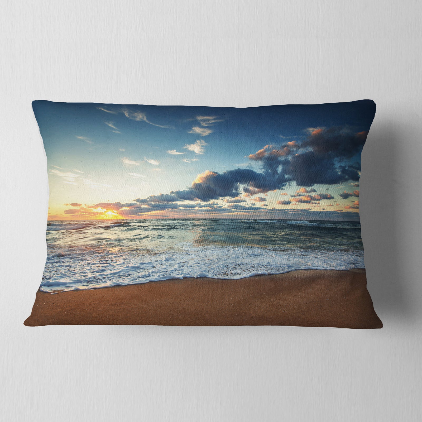 Sunrise and Glowing Waves in Ocean - Seascape Throw Pillow