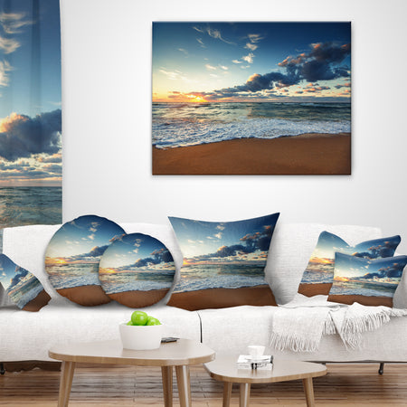 Sunrise and Glowing Waves in Ocean - Seascape Throw Pillow