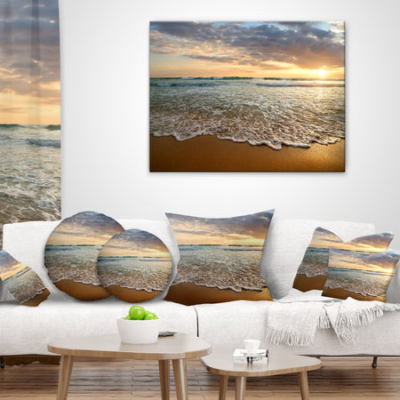 Bright Cloudy Sunset in Calm Ocean - Seashore Throw Pillow