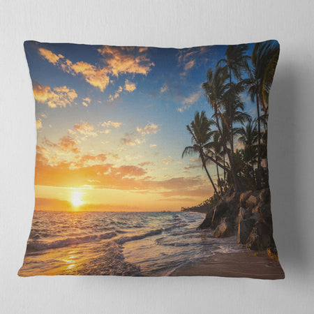 Paradise Tropical Island Beach with Palms - Seascape Throw Pillow