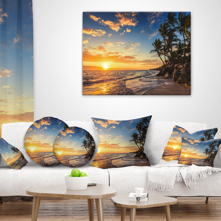 Paradise Tropical Island Beach with Palms - Seascape Throw Pillow