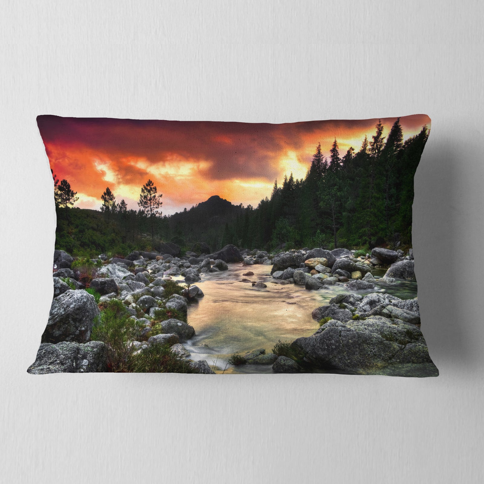Rocky Mountain River at Sunset - Landscape Printed Throw Pillow