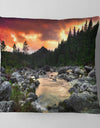 Rocky Mountain River at Sunset - Landscape Printed Throw Pillow