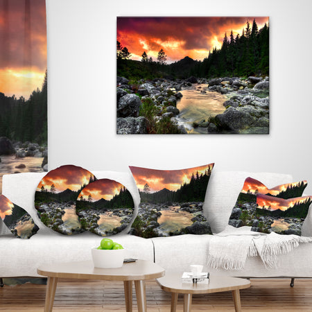 Rocky Mountain River at Sunset - Landscape Printed Throw Pillow