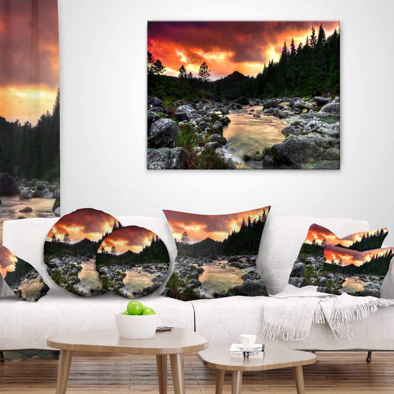 Rocky Mountain River at Sunset - Landscape Printed Throw Pillow