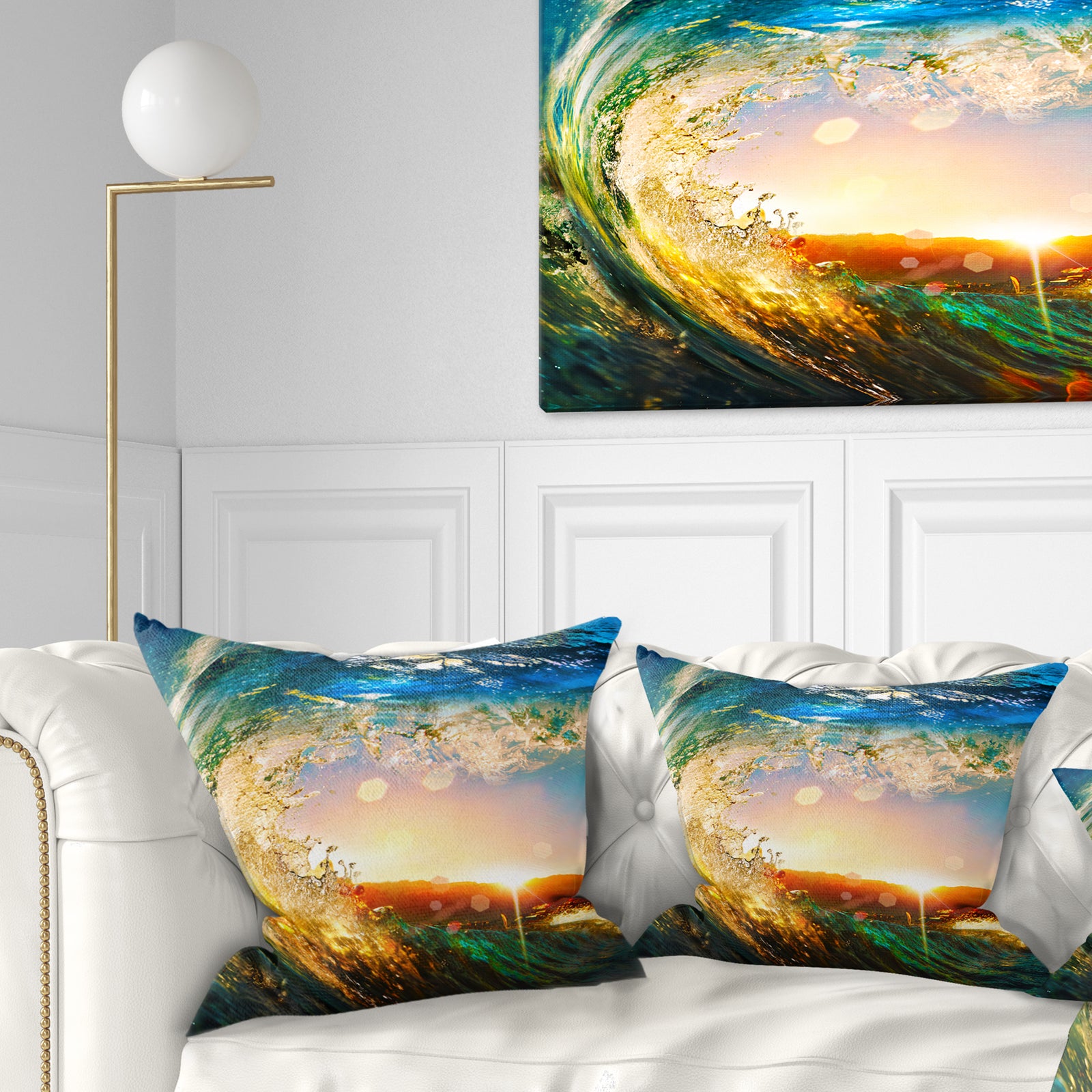 Colored Ocean Waves Falling Down - Modern Seashore Throw Pillow