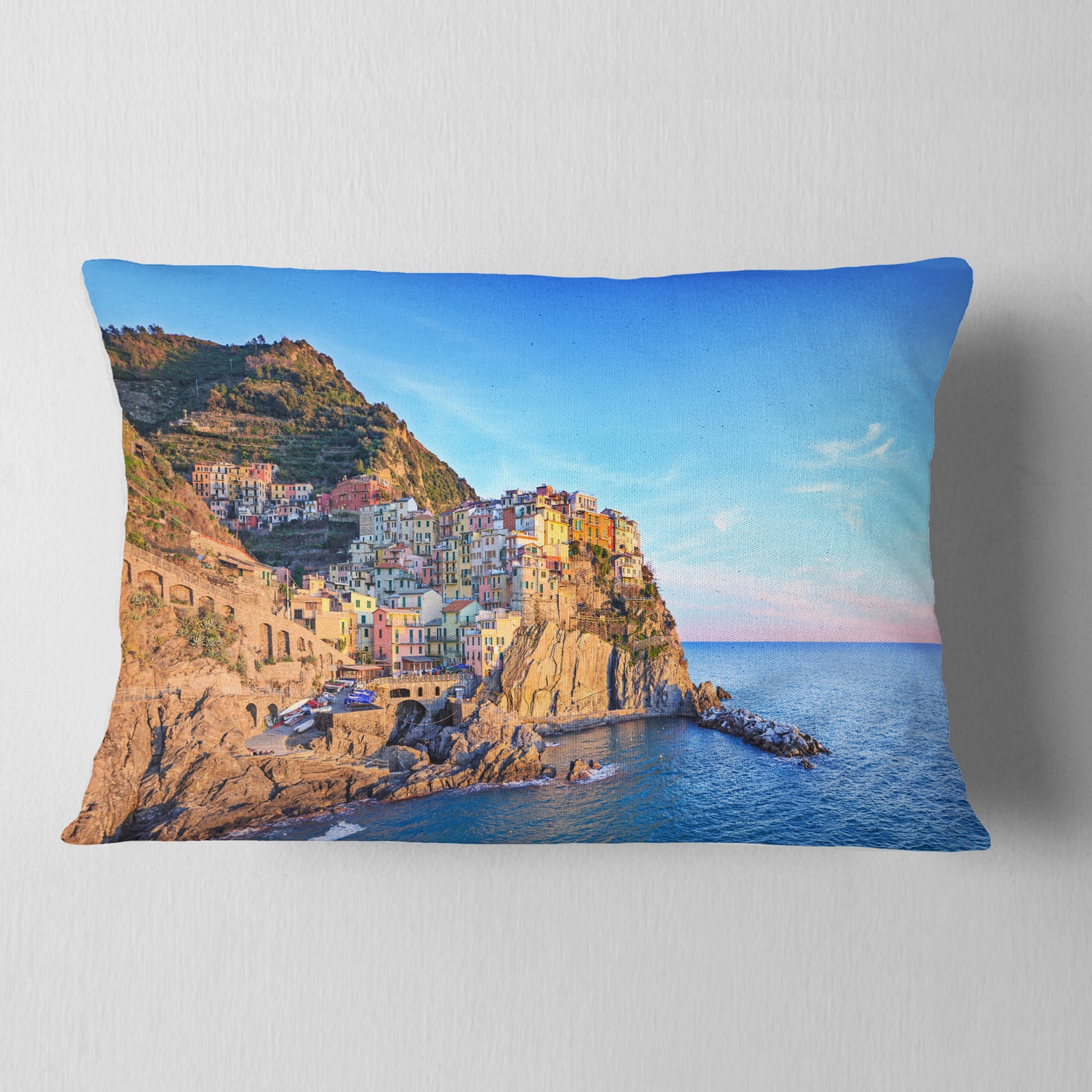 Manarola Village Cinque Terre Italy - Seashore Throw Pillow
