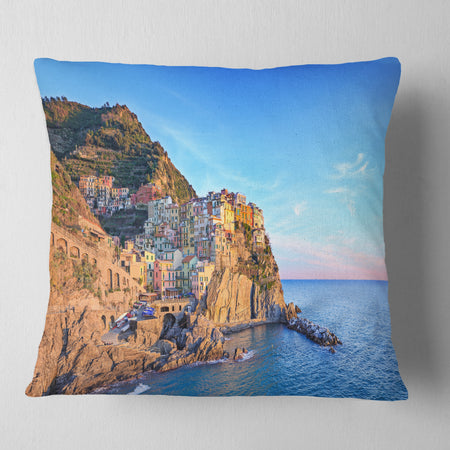 Manarola Village Cinque Terre Italy - Seashore Throw Pillow