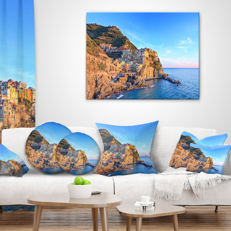 Manarola Village Cinque Terre Italy - Seashore Throw Pillow