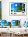 Window Open to Beach with Palm - Seashore Throw Pillow