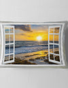 Open Window to Bright Yellow Sunset - Modern Seascape Throw Pillow