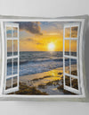 Open Window to Bright Yellow Sunset - Modern Seascape Throw Pillow