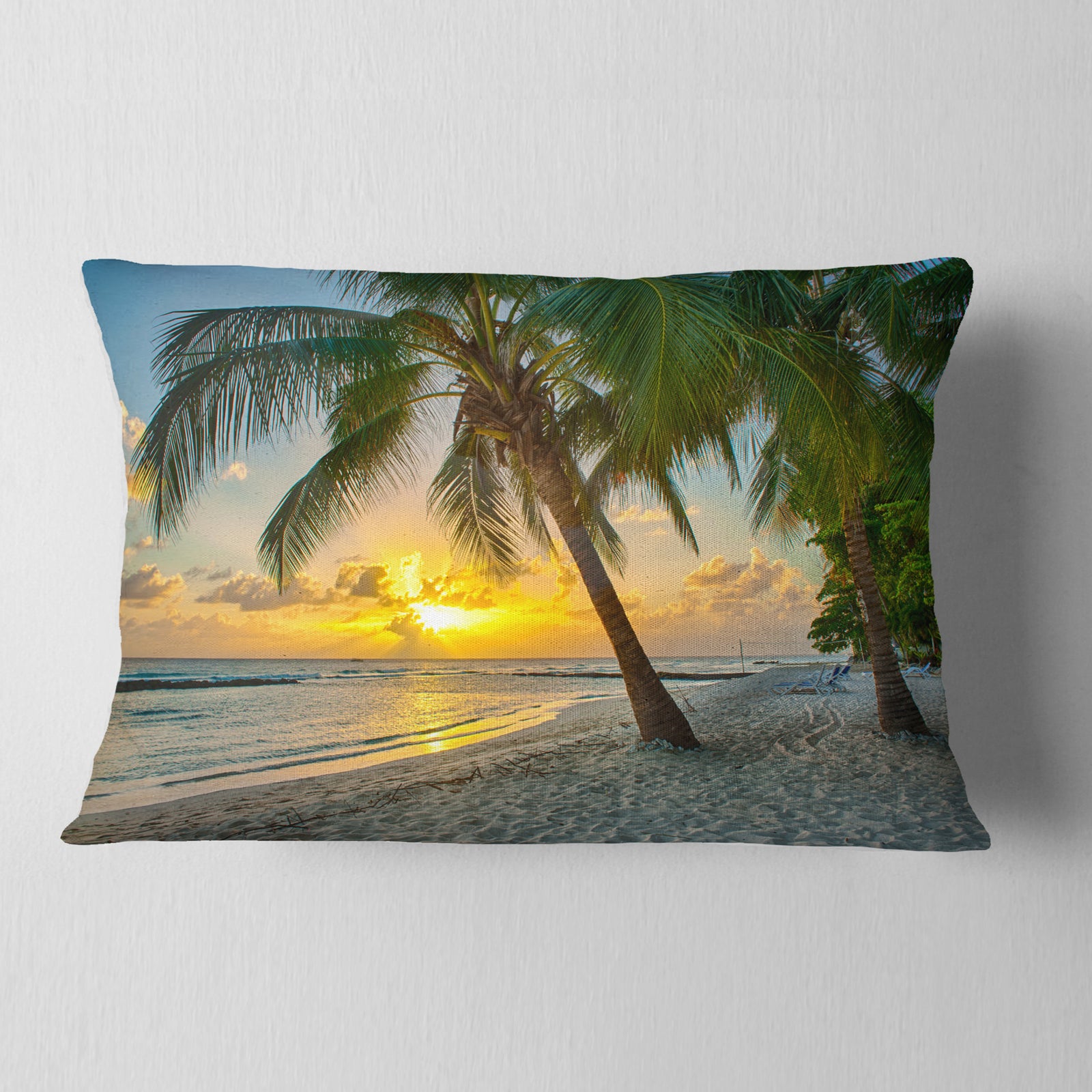 Beach in Caribbean Island of Barbados - Modern Seascape Throw Pillow