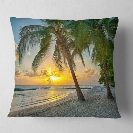 Beach in Caribbean Island of Barbados - Modern Seascape Throw Pillow